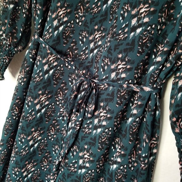 Anthropologie Seen Worn Kept Davina Leopard Belted Midi Dress Hunter Green US 8 - Picture 9 of 16